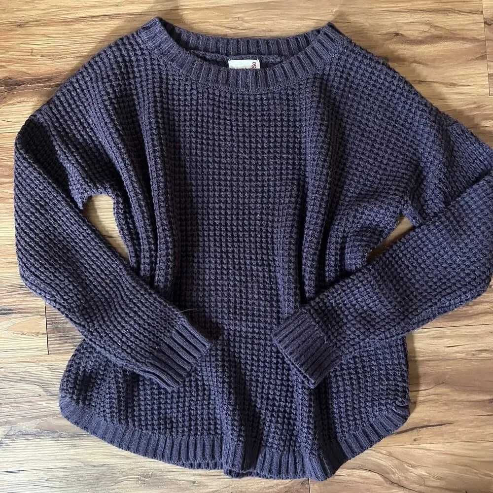 SO Purple Waffle Knit Sweater Women’s Large Cozy Acrylic Long Sleeve Basic Top